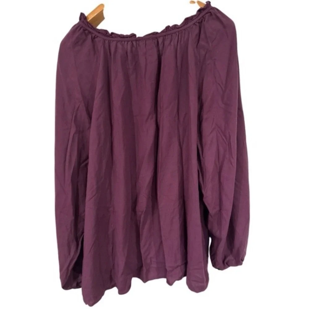 Torrid Women's Size 2 2X Plum Boho Peasant Blouse Tie Neck Bishop Sleeve